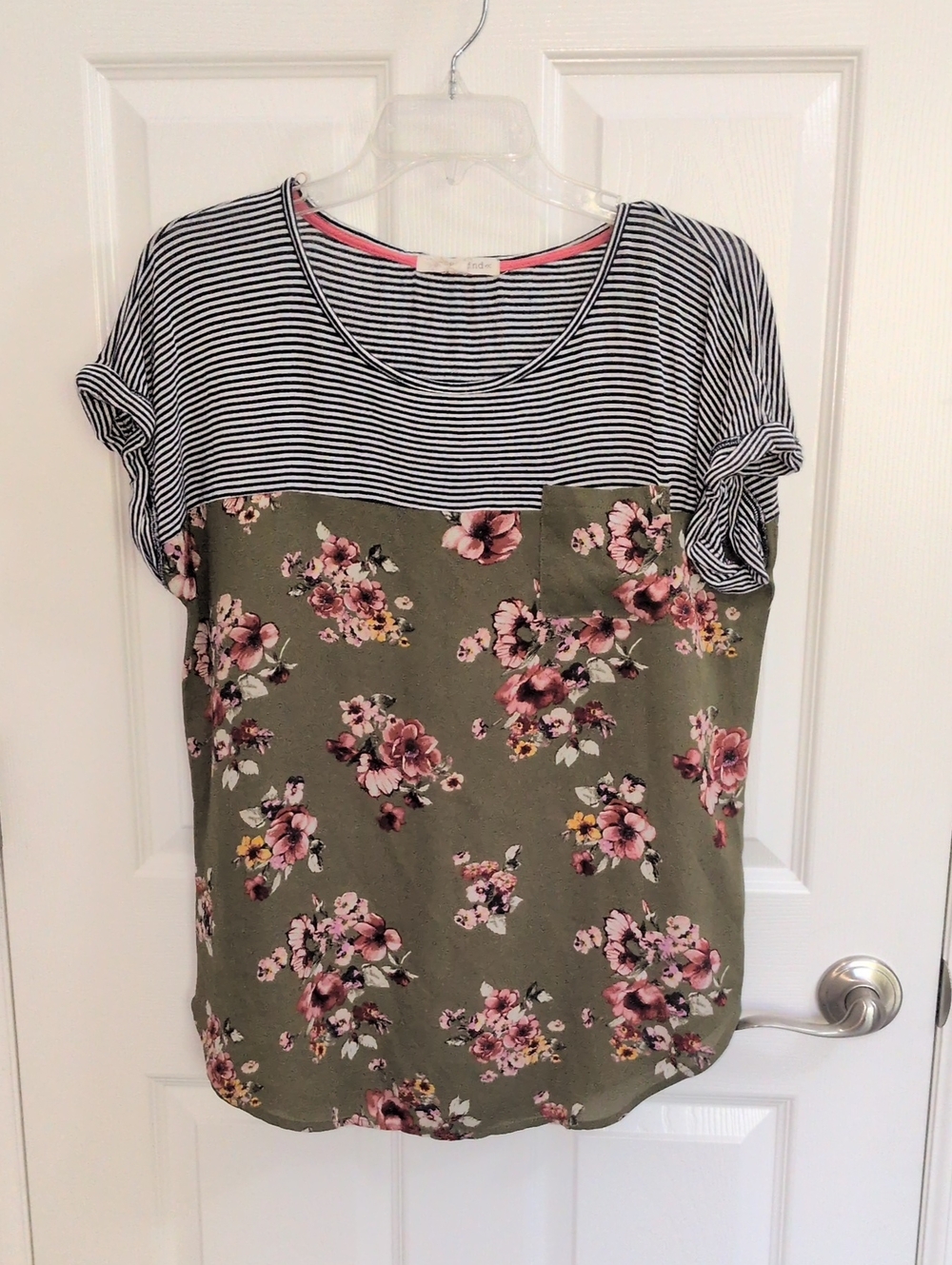 Rewind Mixed Media Striped & Floral Top - L